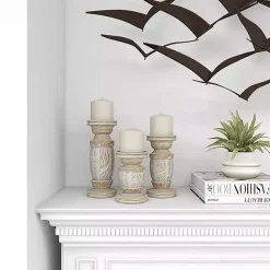 Online Kirklands Home White Carved Wood Candle Holders, Set of 3