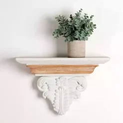 Outlet Kirklands Home White Carved Wood Floating Wall Shelf