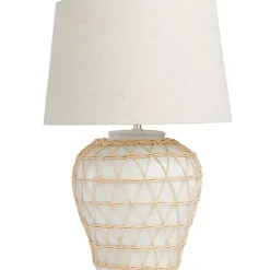 Clearance Kirklands Home Ceramic and Jute Woven Table Lamp White