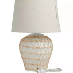 Clearance Kirklands Home Ceramic and Jute Woven Table Lamp White