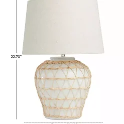 Clearance Kirklands Home Ceramic and Jute Woven Table Lamp White