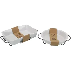 Clearance Kirklands Home Ceramic Baker and Pie Dish Set with Racks White