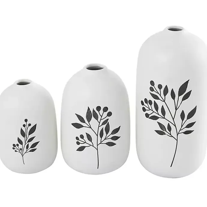 Best Kirklands Home White Ceramic Berry and Fern Vases, Set of 3