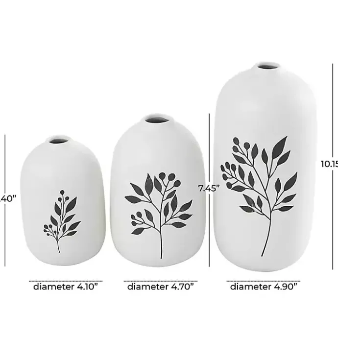 Best Kirklands Home White Ceramic Berry and Fern Vases, Set of 3