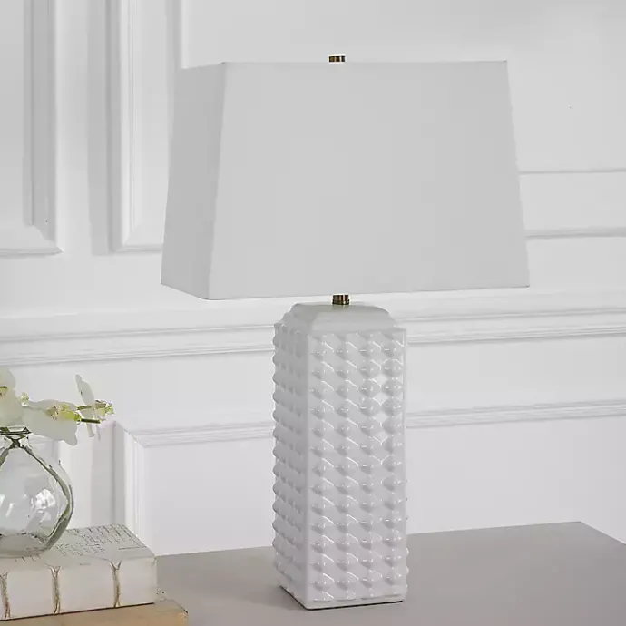 Clearance Kirklands Home Ceramic Diamond Textured Table Lamp White