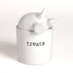 New Kirklands Home Ceramic Dog Treat Canister White