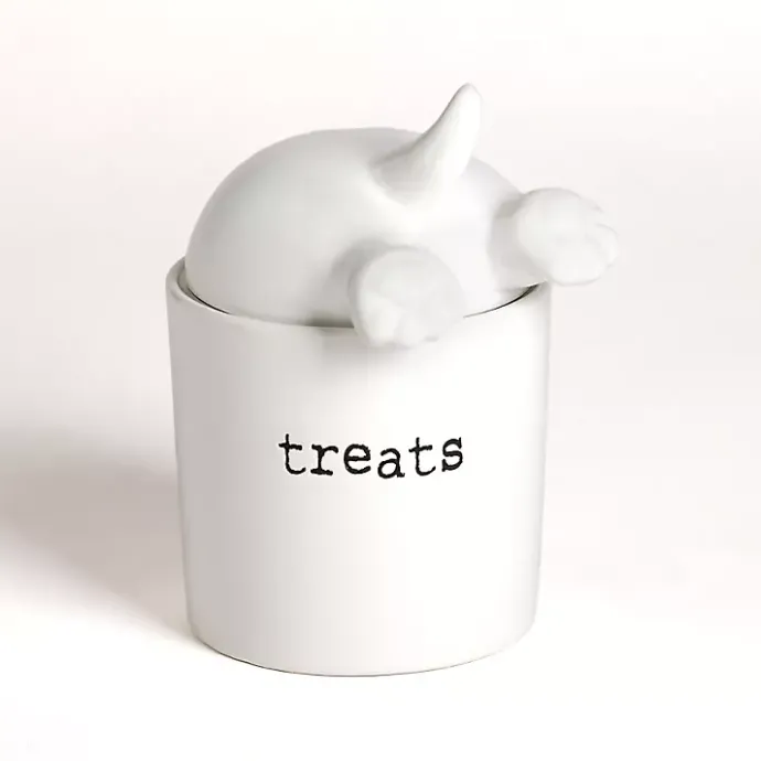 New Kirklands Home Ceramic Dog Treat Canister White