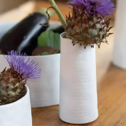 Kirklands Home Ceramic Flower Names Embossed Vase, 6 in. White