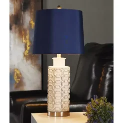 Sale Kirklands Home White Ceramic Geometric Table Lamp with Shade Blue