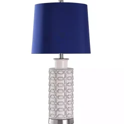 Sale Kirklands Home White Ceramic Geometric Table Lamp with Shade Blue