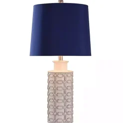 Sale Kirklands Home White Ceramic Geometric Table Lamp with Shade Blue