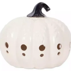 Best Kirklands Home Ceramic Leaf Pre-Lit Pumpkin Lantern White