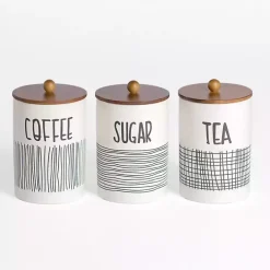 Sale Kirklands Home White Ceramic Modern Lines Canisters, Set of 3