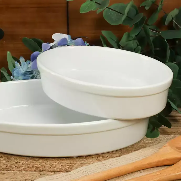 Kirklands Home Ceramic Oval Bakers, Set of 2 White