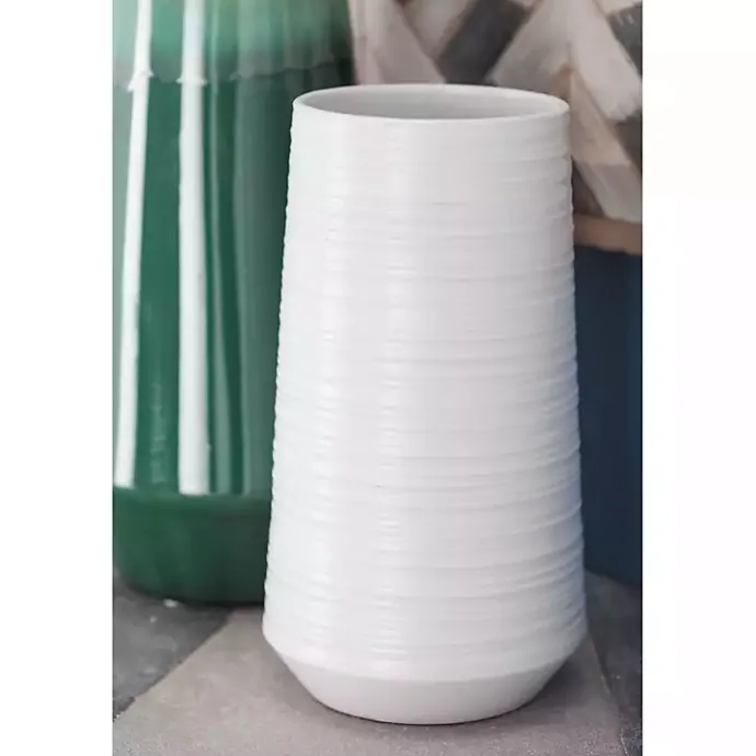 New Kirklands Home Ceramic Ribbed Vase, 12 in. White