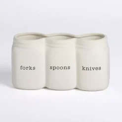 Online Kirklands Home Ceramic 3-Section Mason Jar Utensil Holder White