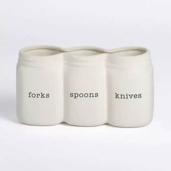 Online Kirklands Home Ceramic 3-Section Mason Jar Utensil Holder White