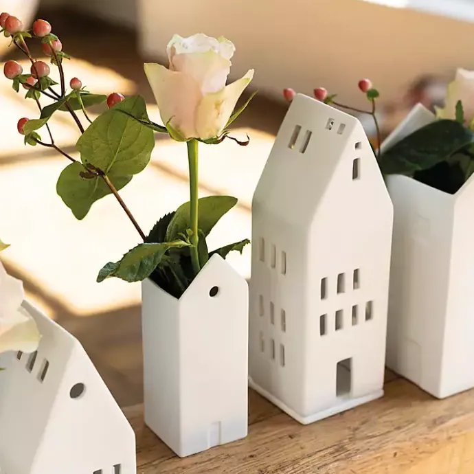 Sale Kirklands Home Ceramic Village House Vase, 6 in. White