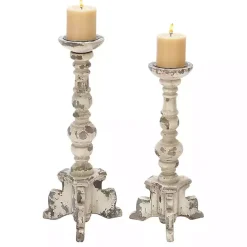Hot Kirklands Home Chipped Wood Pillar Candle Holders, Set of 2 White