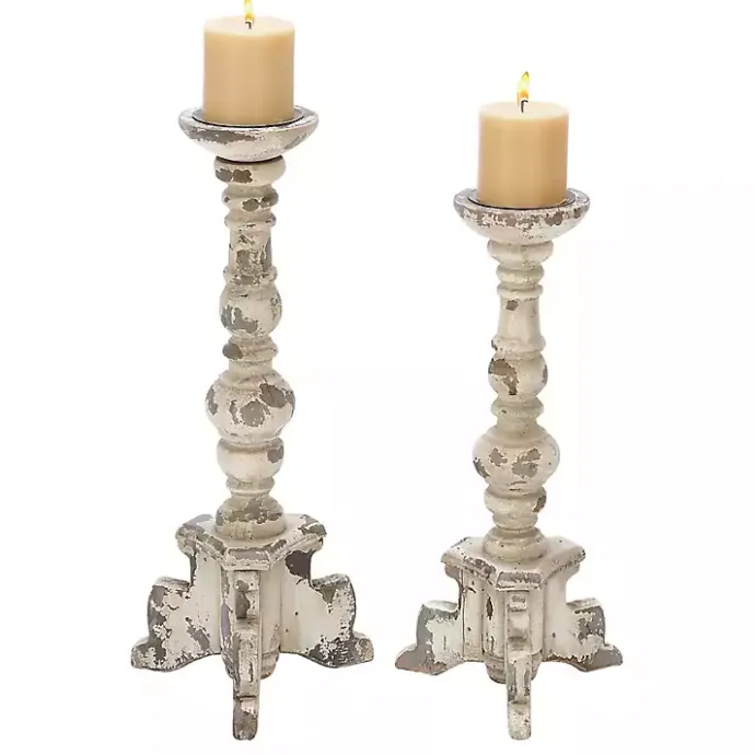 Hot Kirklands Home Chipped Wood Pillar Candle Holders, Set of 2 White