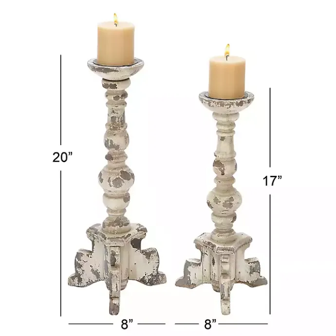 Hot Kirklands Home Chipped Wood Pillar Candle Holders, Set of 2 White
