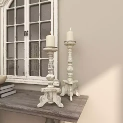Hot Kirklands Home Chipped Wood Pillar Candle Holders, Set of 2 White