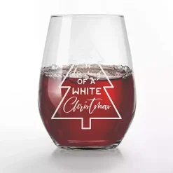 Outlet Kirklands Home White Christmas Stemless Wine Glasses, Set of 2 Clear