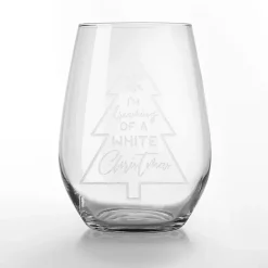 Outlet Kirklands Home White Christmas Stemless Wine Glasses, Set of 2 Clear