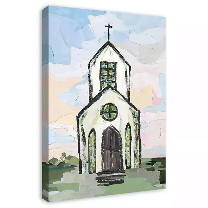 Discount Kirklands Home White Church Painterly Canvas Wall Art