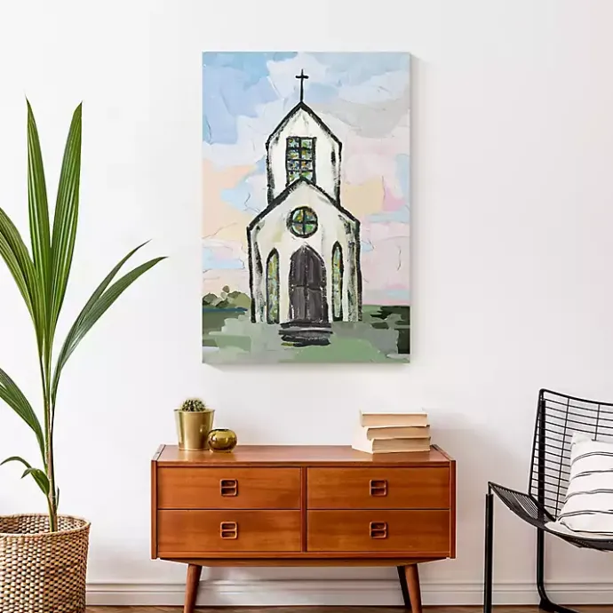 Discount Kirklands Home White Church Painterly Canvas Wall Art