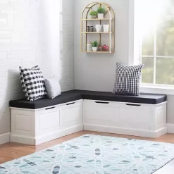 Hot Kirklands Home White Corner Bench with Black Cushions