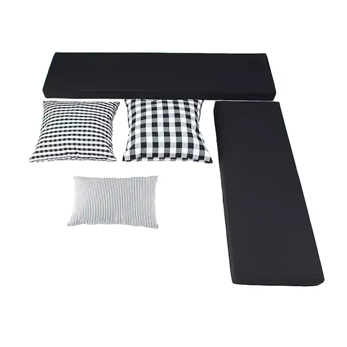 Hot Kirklands Home White Corner Bench with Black Cushions