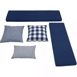 Hot Kirklands Home White Corner Bench with Blue Cushions