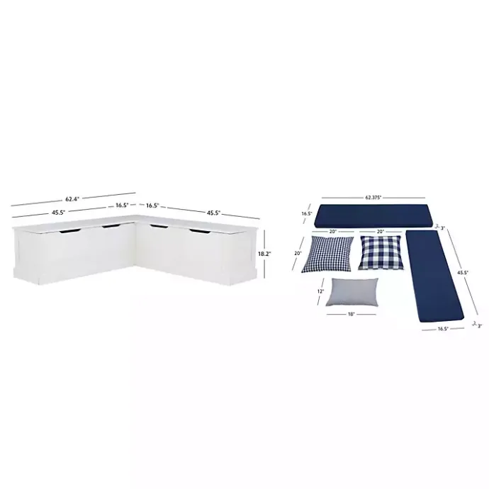Hot Kirklands Home White Corner Bench with Blue Cushions
