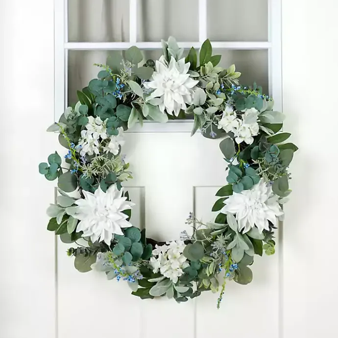 Best Kirklands Home White Dahlia and Lamb's Ear Eucalyptus Wreath