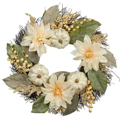 Sale Kirklands Home White Dahlia and Pumpkin Harvest Wreath