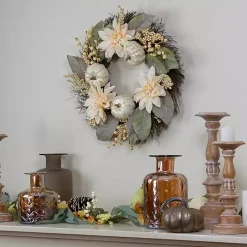 Sale Kirklands Home White Dahlia and Pumpkin Harvest Wreath