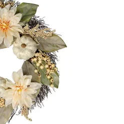 Sale Kirklands Home White Dahlia and Pumpkin Harvest Wreath