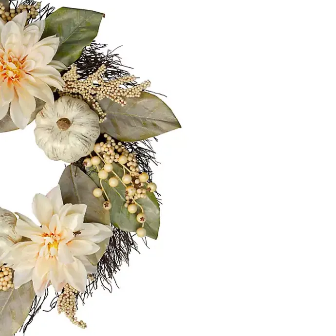 Sale Kirklands Home White Dahlia and Pumpkin Harvest Wreath