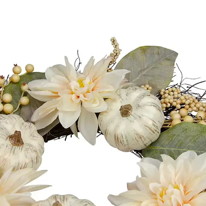 Sale Kirklands Home White Dahlia and Pumpkin Harvest Wreath