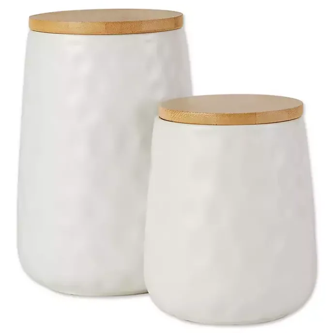 Online Kirklands Home Dimpled Bamboo Canisters, Set of 2 White