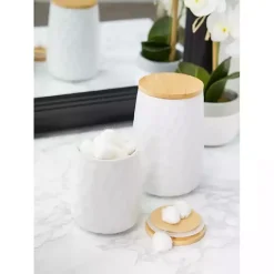 Online Kirklands Home Dimpled Bamboo Canisters, Set of 2 White