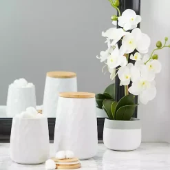 Online Kirklands Home Dimpled Bamboo Canisters, Set of 2 White