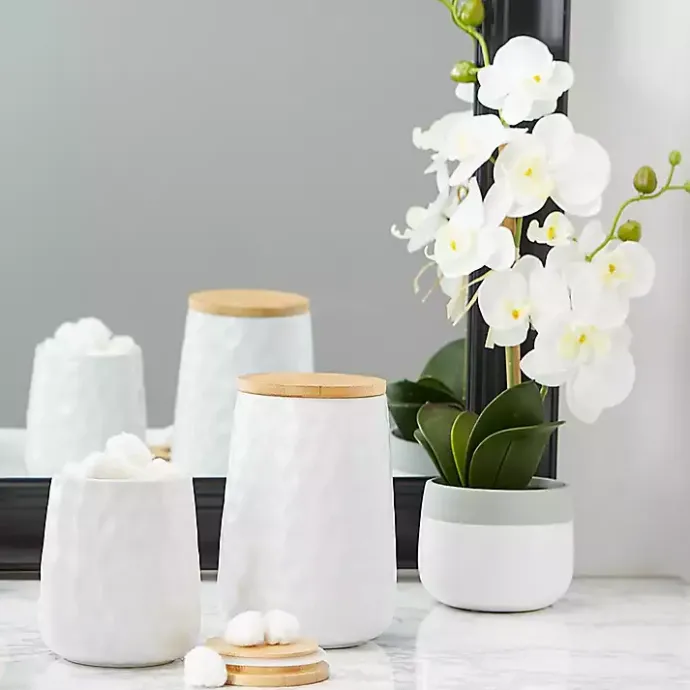 Online Kirklands Home Dimpled Bamboo Canisters, Set of 2 White