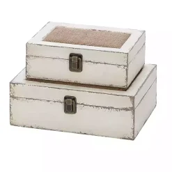 Online Kirklands Home Distressed Burlap Wooden Boxes, Set of 2 White