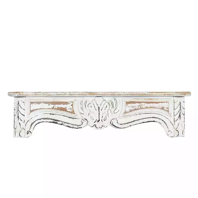 Outlet Kirklands Home White Distressed Carved Wood Acanthus Wall Shelf
