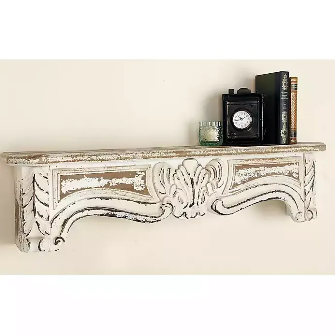 Outlet Kirklands Home White Distressed Carved Wood Acanthus Wall Shelf