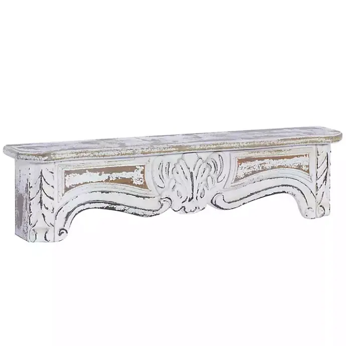 Outlet Kirklands Home White Distressed Carved Wood Acanthus Wall Shelf