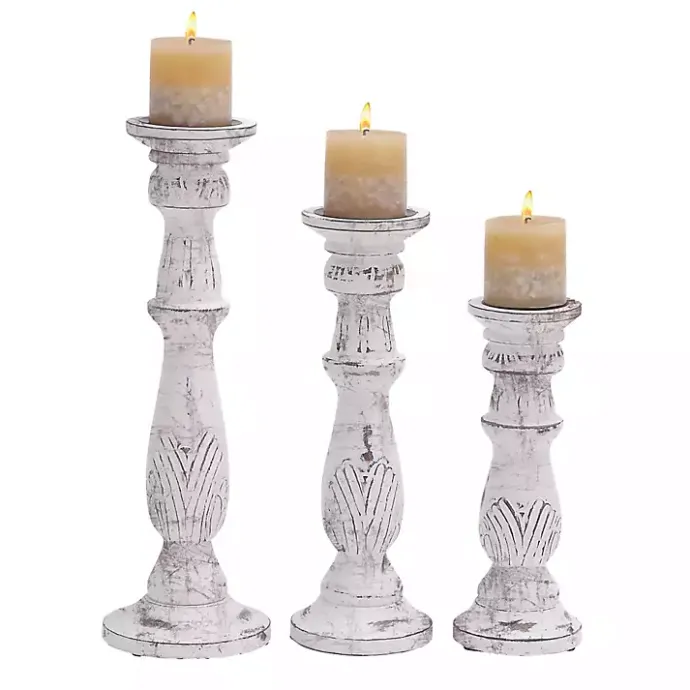 Hot Kirklands Home Distressed Mango Candle Holders, Set of 3 White