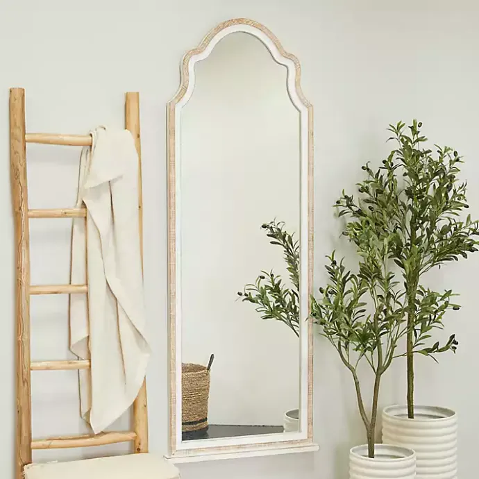 Outlet Kirklands Home White Distressed Wood Arched Wall Mirror